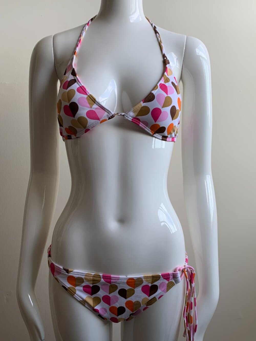 Billabong surf white & pink heart braided halter bikini